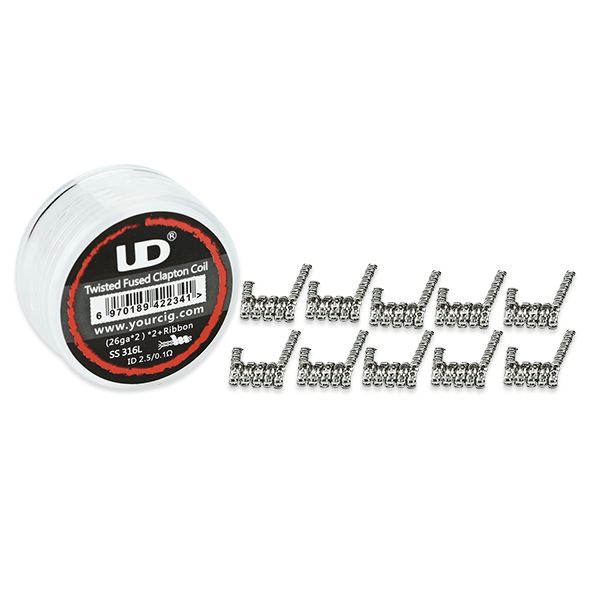 UD Twisted Fused Clapton SS316L Coil (26GAx2+Ribbon) Fertigwicklungen 10er-Pack